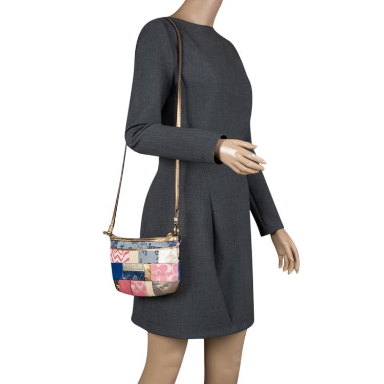 Pre Owned Coach Multicolor Leather and Fabric Patchwork Crossbody Bag