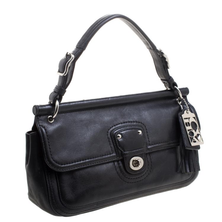 Pre Owned Coach Black Leather Turnlock Shoulder Bag