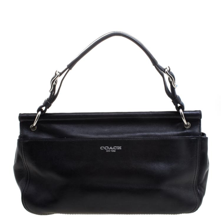 Pre Owned Coach Black Leather Turnlock Shoulder Bag