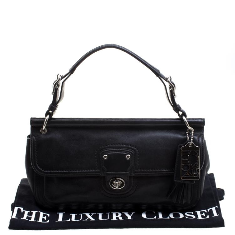 Pre Owned Coach Black Leather Turnlock Shoulder Bag