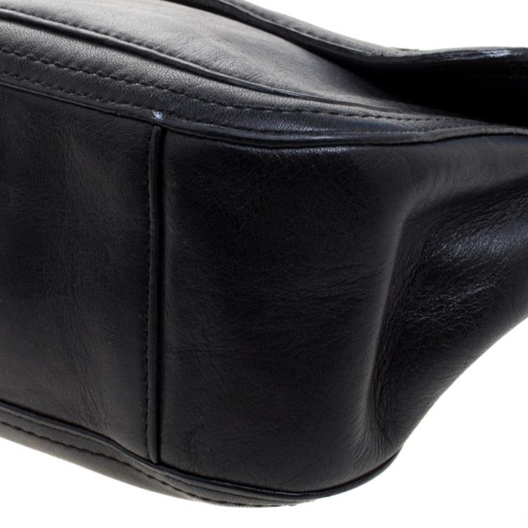 Pre Owned Coach Black Leather Turnlock Shoulder Bag