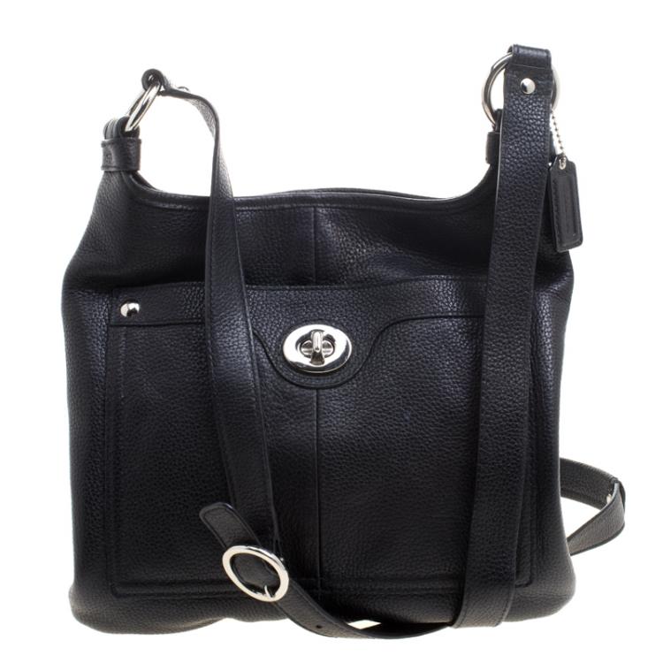Pre Owned Coach Black Leather Turnlock Crossbody Bag