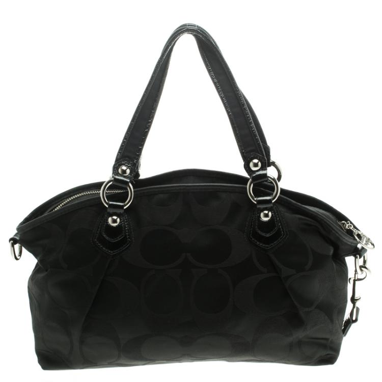 Pre Owned Coach Black Signature Canvas Poppy Satchel