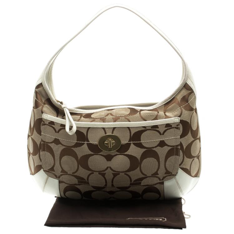 Pre Owned Coach Beige/White Signature Canvas Ergo Hobo