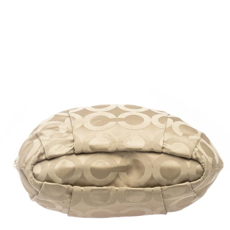 Pre Owned Coach Beige Signature Fabric Lindsey Shoulder Bag