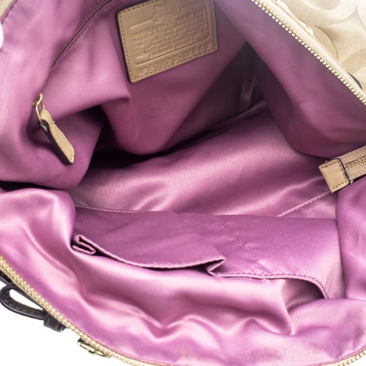 Pre Owned Coach Beige Signature Fabric Lindsey Shoulder Bag