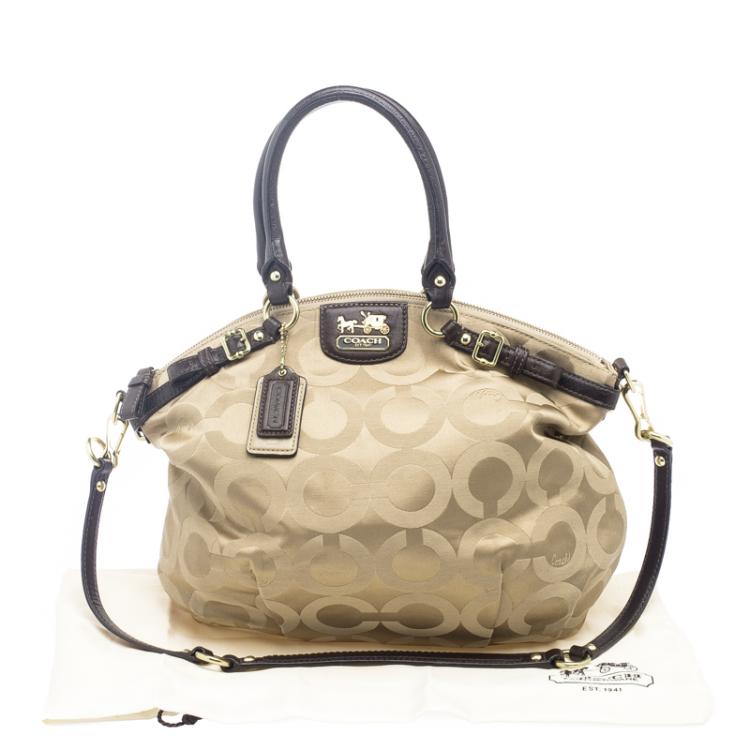 Pre Owned Coach Beige Signature Fabric Lindsey Shoulder Bag