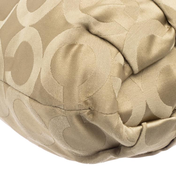 Pre Owned Coach Beige Signature Fabric Lindsey Shoulder Bag
