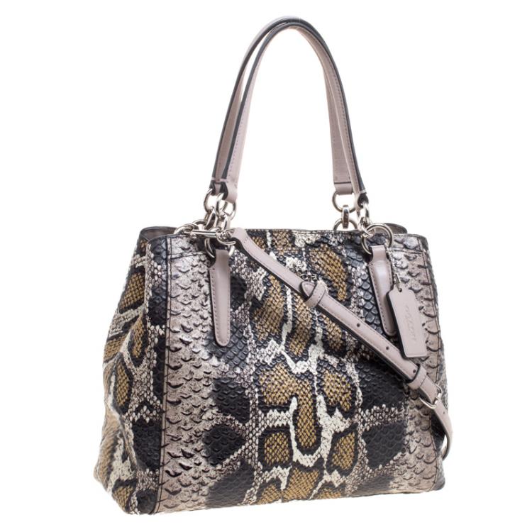 Pre Owned Coach Multicolor Python Embossed Leather Convertible Tote