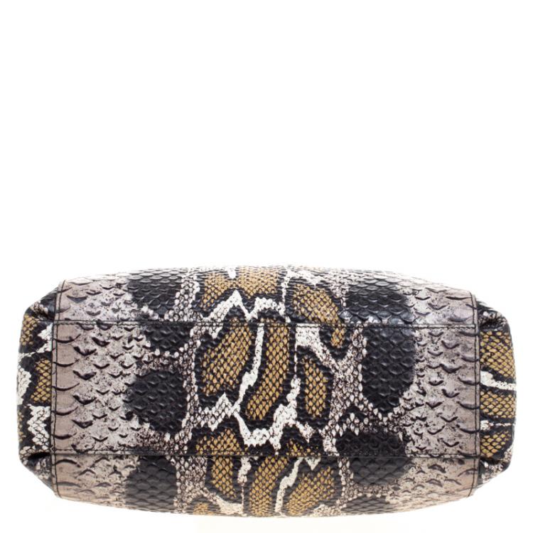 Pre Owned Coach Multicolor Python Embossed Leather Convertible Tote