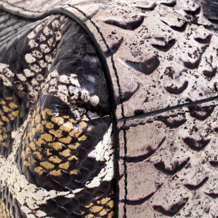 Pre Owned Coach Multicolor Python Embossed Leather Convertible Tote