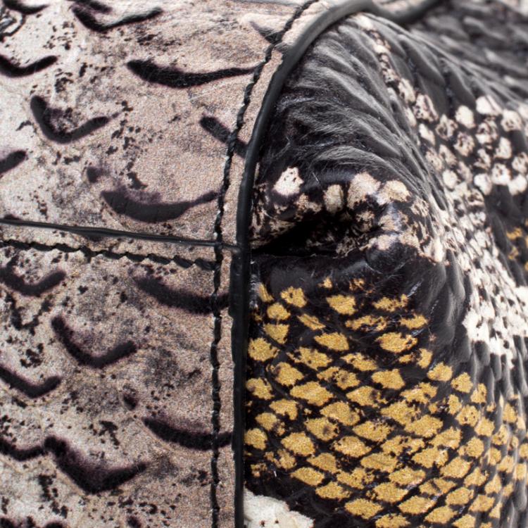 Pre Owned Coach Multicolor Python Embossed Leather Convertible Tote