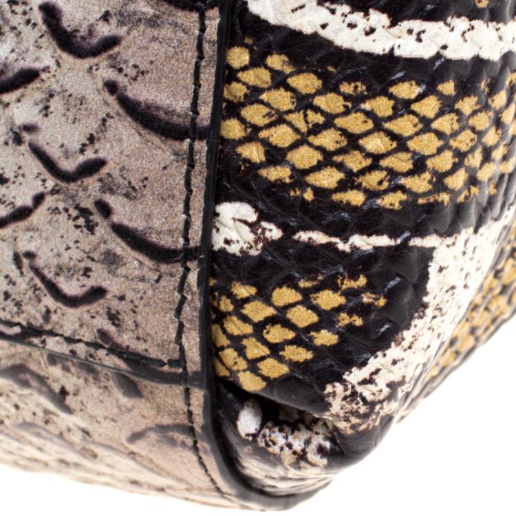 Pre Owned Coach Multicolor Python Embossed Leather Convertible Tote