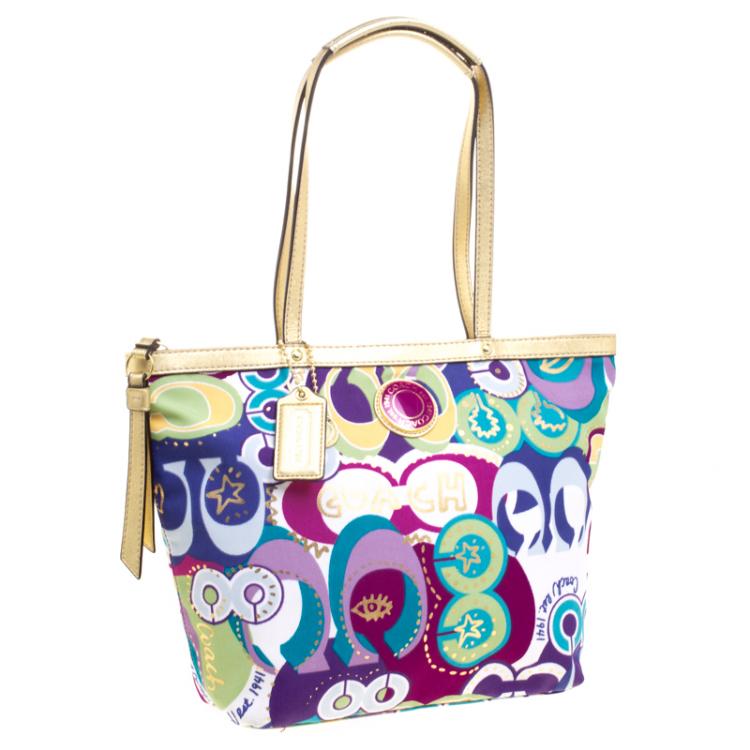 Pre Owned Coach Multicolor Canvas Poppy Tote