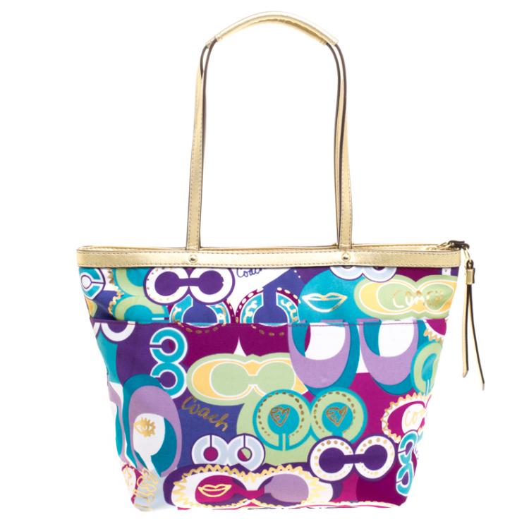 Pre Owned Coach Multicolor Canvas Poppy Tote