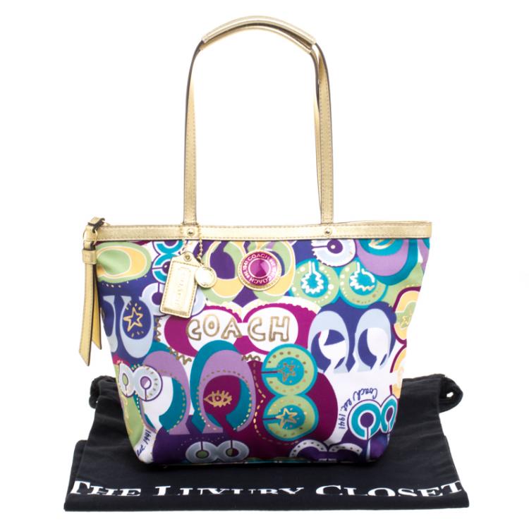 Pre Owned Coach Multicolor Canvas Poppy Tote