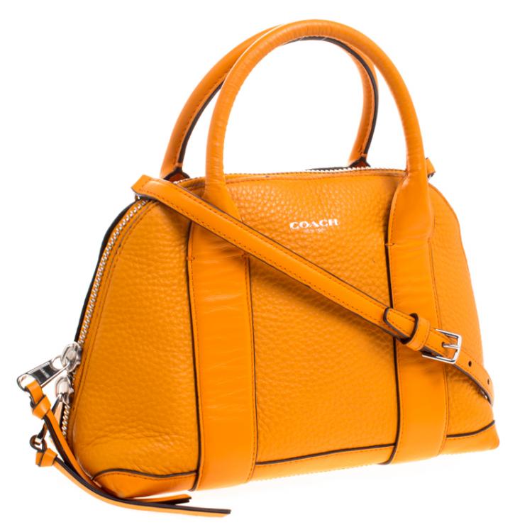Pre Owned Coach Orange Pebbled Leather Mini Preston Satchel