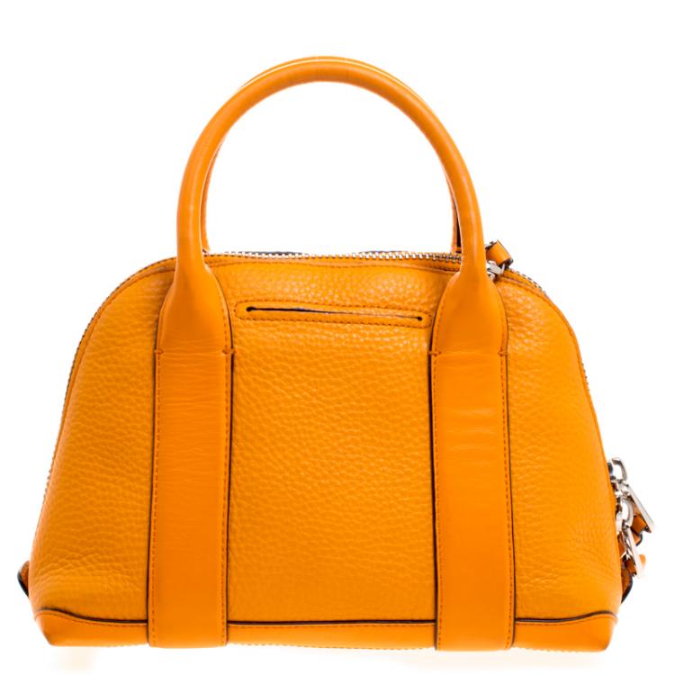 Pre Owned Coach Orange Pebbled Leather Mini Preston Satchel