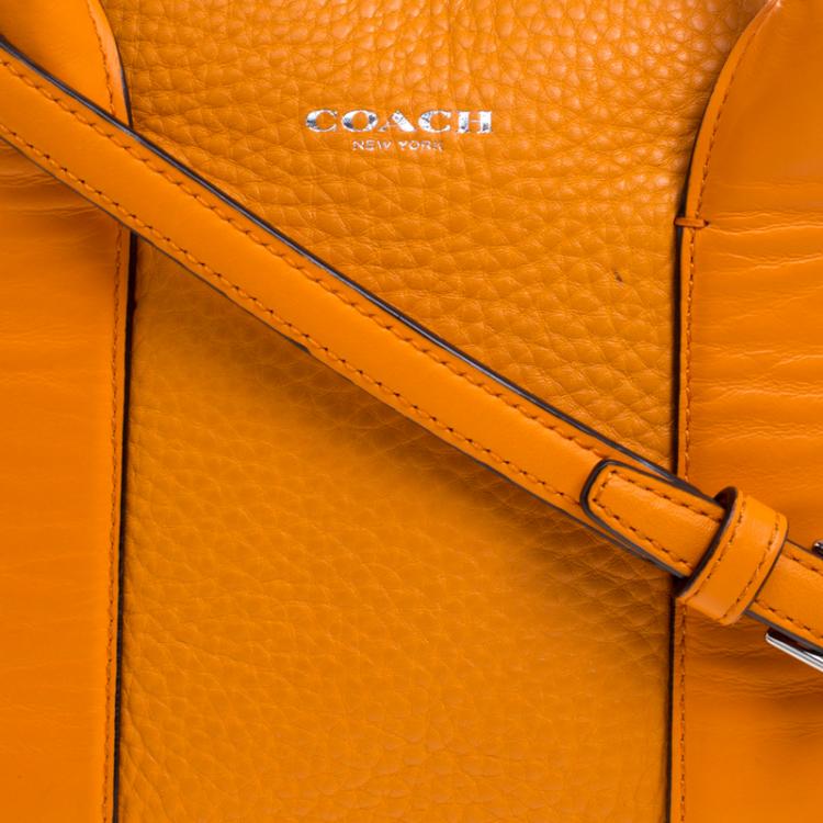 Pre Owned Coach Orange Pebbled Leather Mini Preston Satchel