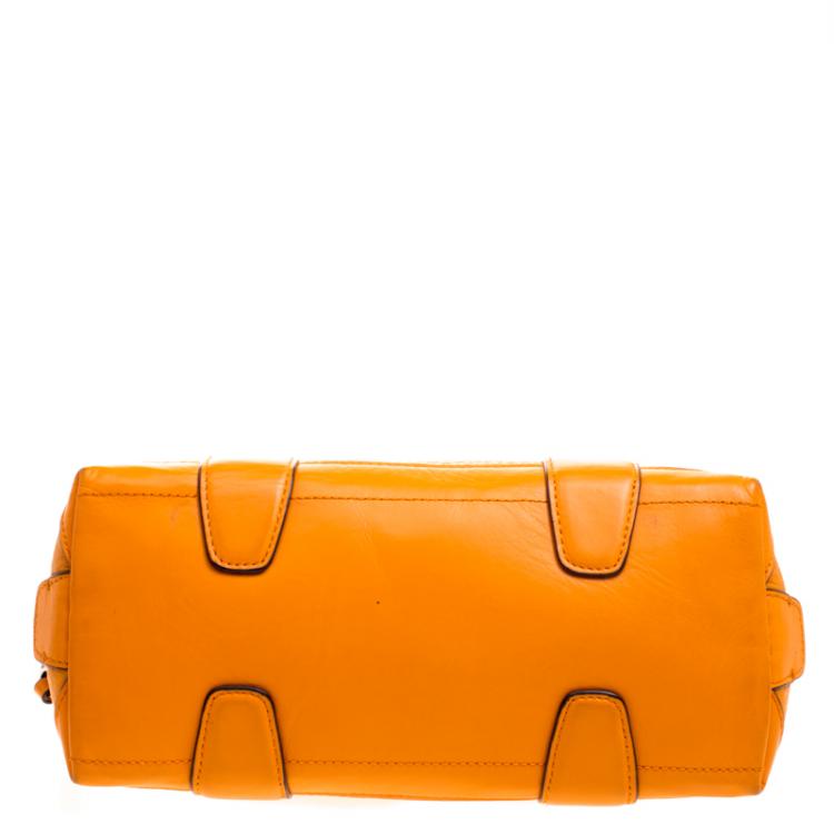 Pre Owned Coach Orange Pebbled Leather Mini Preston Satchel