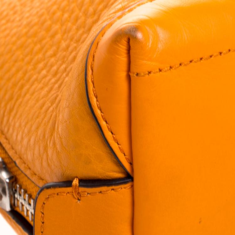 Pre Owned Coach Orange Pebbled Leather Mini Preston Satchel