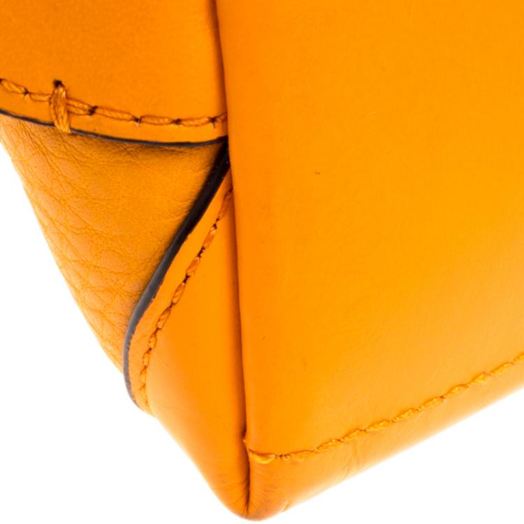 Pre Owned Coach Orange Pebbled Leather Mini Preston Satchel