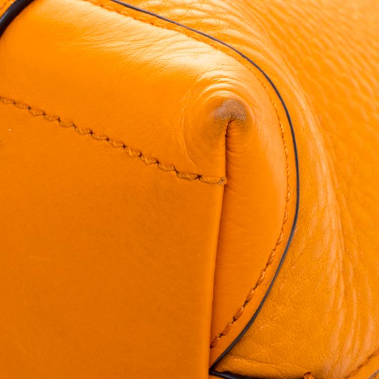 Pre Owned Coach Orange Pebbled Leather Mini Preston Satchel