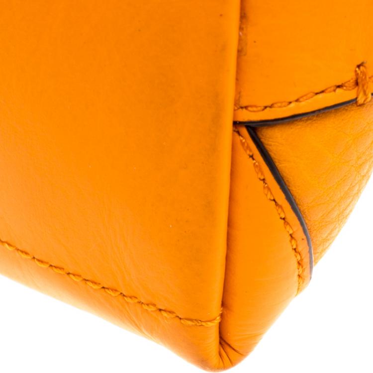 Pre Owned Coach Orange Pebbled Leather Mini Preston Satchel