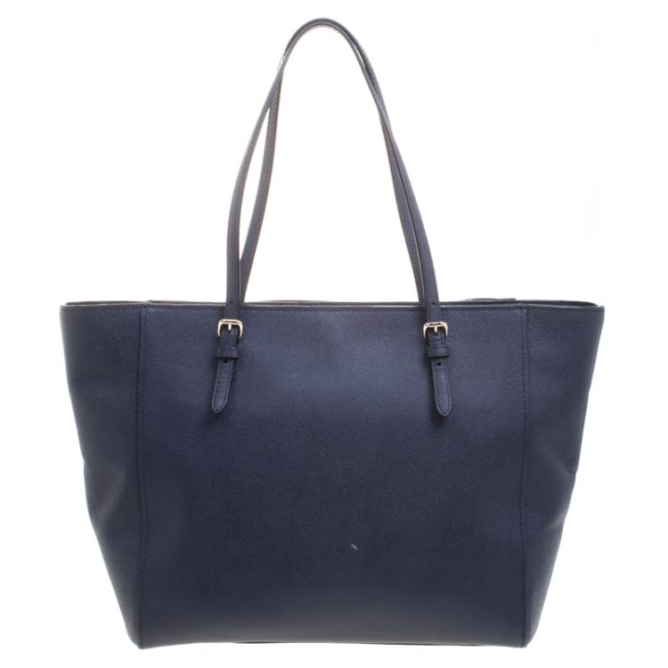 Pre Owned Coach Dark Blue Crossgrain Leather Turnlock Tote