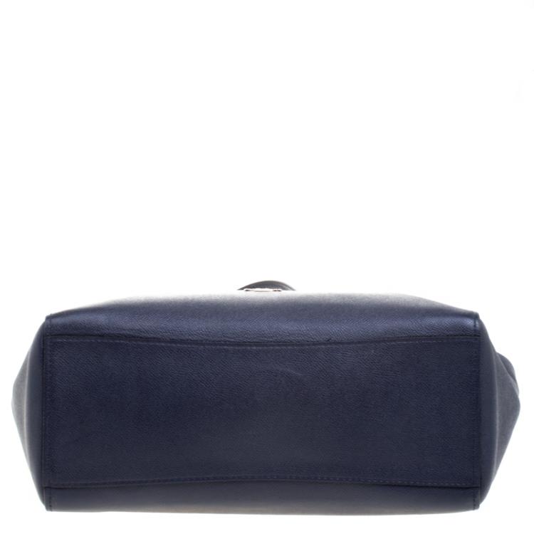 Pre Owned Coach Dark Blue Crossgrain Leather Turnlock Tote