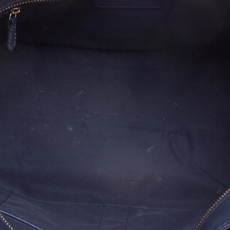 Pre Owned Coach Dark Blue Crossgrain Leather Turnlock Tote