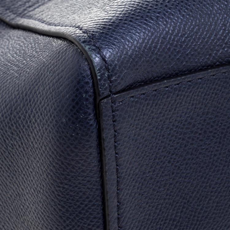 Pre Owned Coach Dark Blue Crossgrain Leather Turnlock Tote