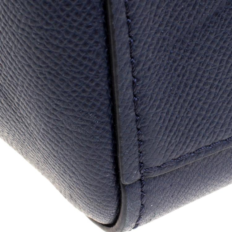 Pre Owned Coach Dark Blue Crossgrain Leather Turnlock Tote