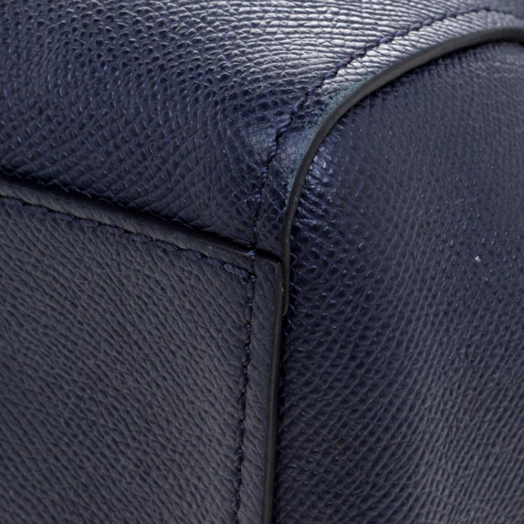 Pre Owned Coach Dark Blue Crossgrain Leather Turnlock Tote