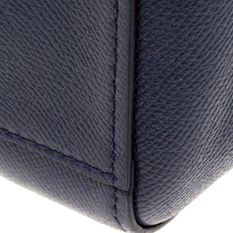 Pre Owned Coach Dark Blue Crossgrain Leather Turnlock Tote