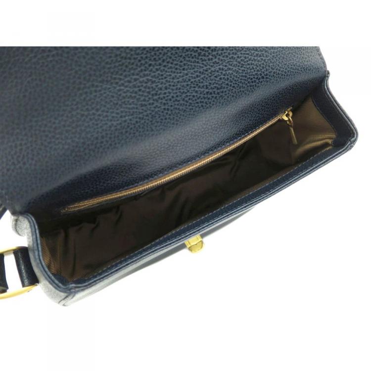 Pre Owned Coach Navy Blue Pebbled Leather Shoulder Bag