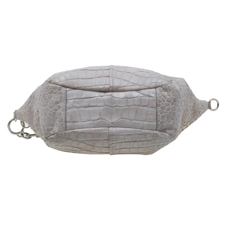 Pre Owned Coach Beige Croc Embossed Leather Shopper Tote