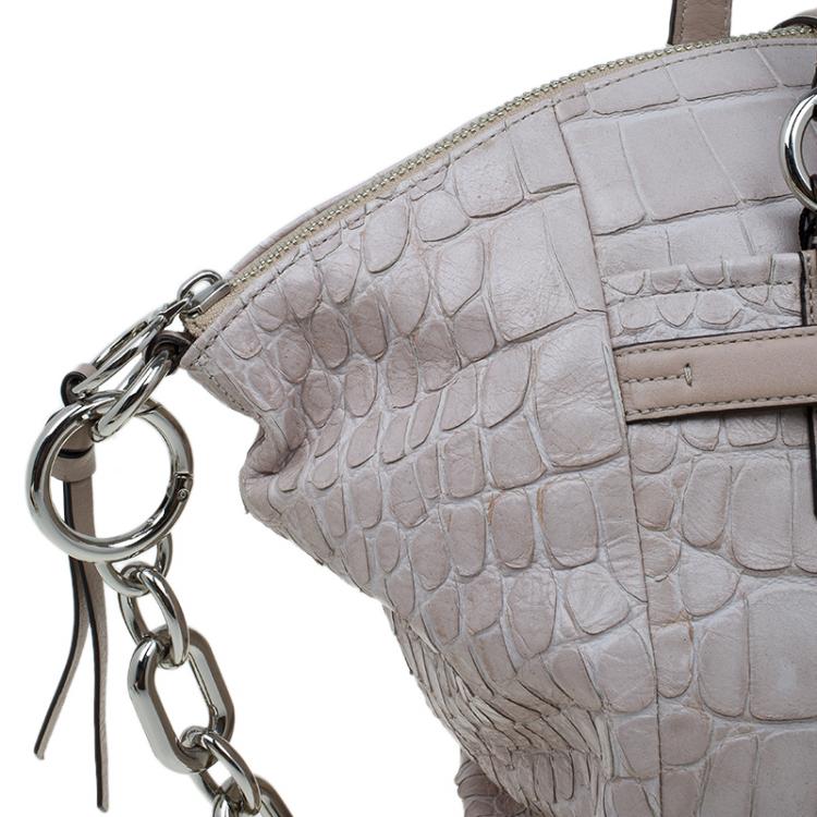 Pre Owned Coach Beige Croc Embossed Leather Shopper Tote