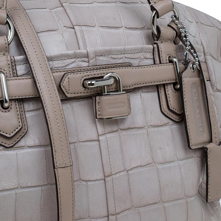 Pre Owned Coach Beige Croc Embossed Leather Shopper Tote