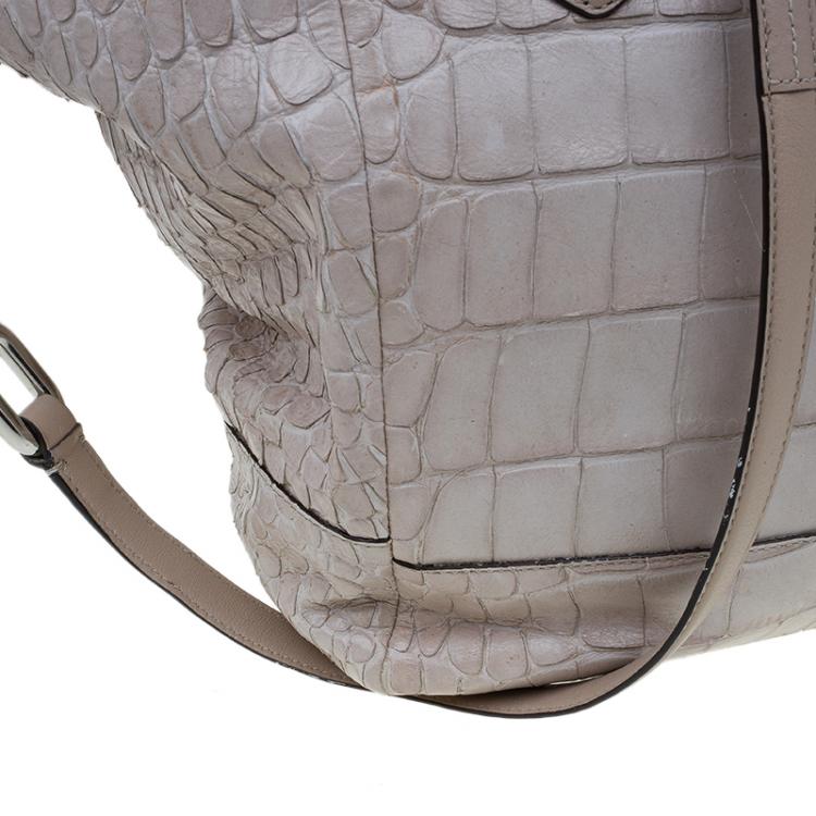 Pre Owned Coach Beige Croc Embossed Leather Shopper Tote