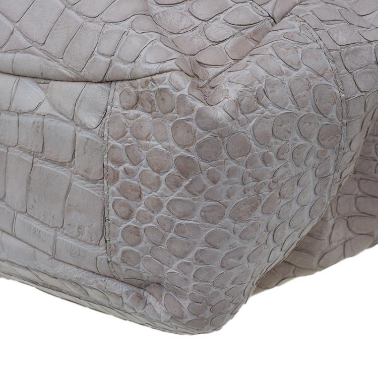 Pre Owned Coach Beige Croc Embossed Leather Shopper Tote
