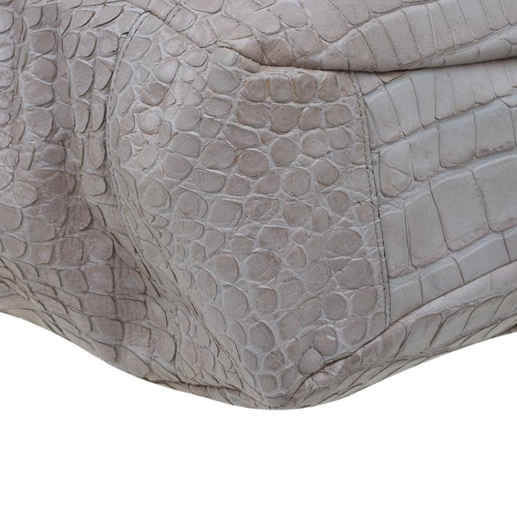 Pre Owned Coach Beige Croc Embossed Leather Shopper Tote