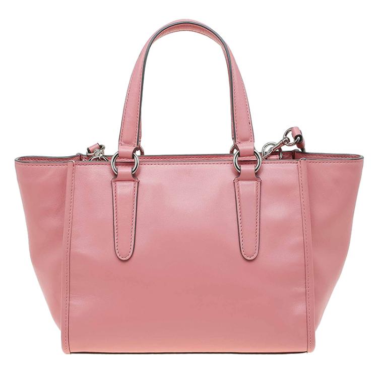 Pre Owned Coach Pink Leather Caryall Top Handle Bag
