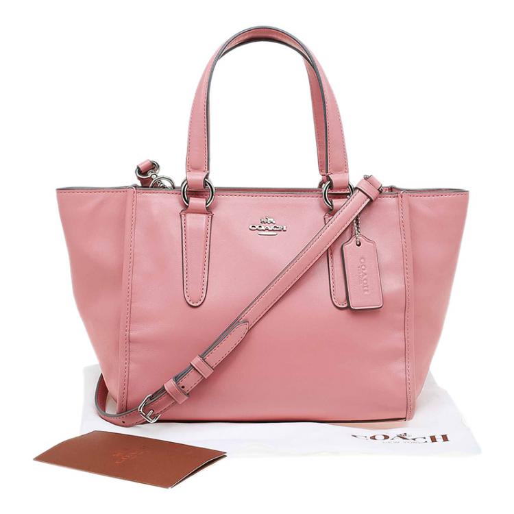Pre Owned Coach Pink Leather Caryall Top Handle Bag