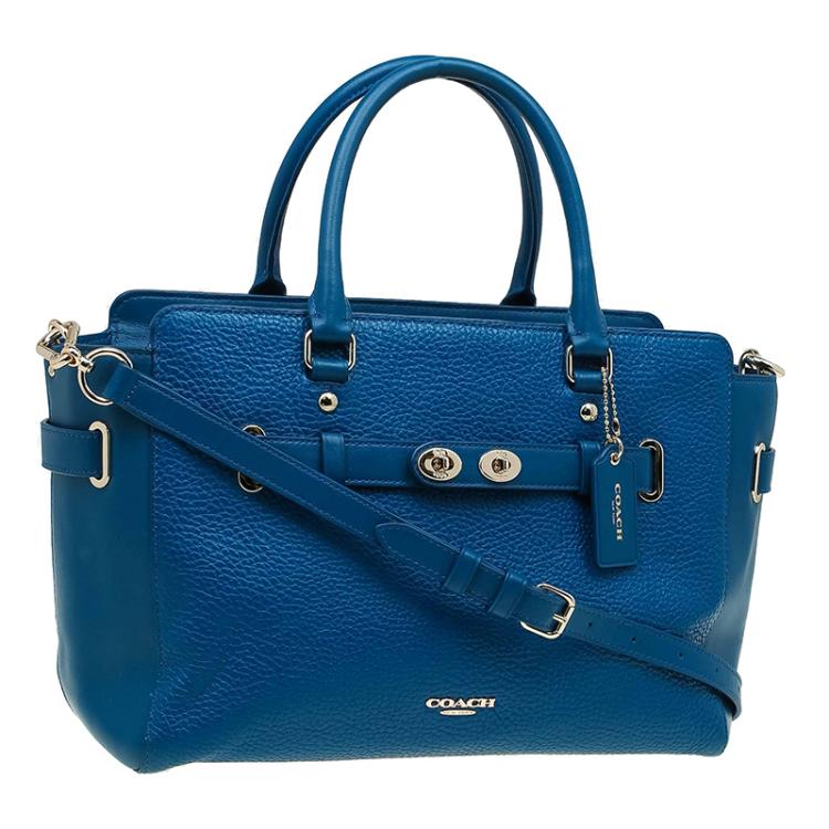 Pre Owned Coach Blue Leather Swagger Carryall Top Handle Bag
