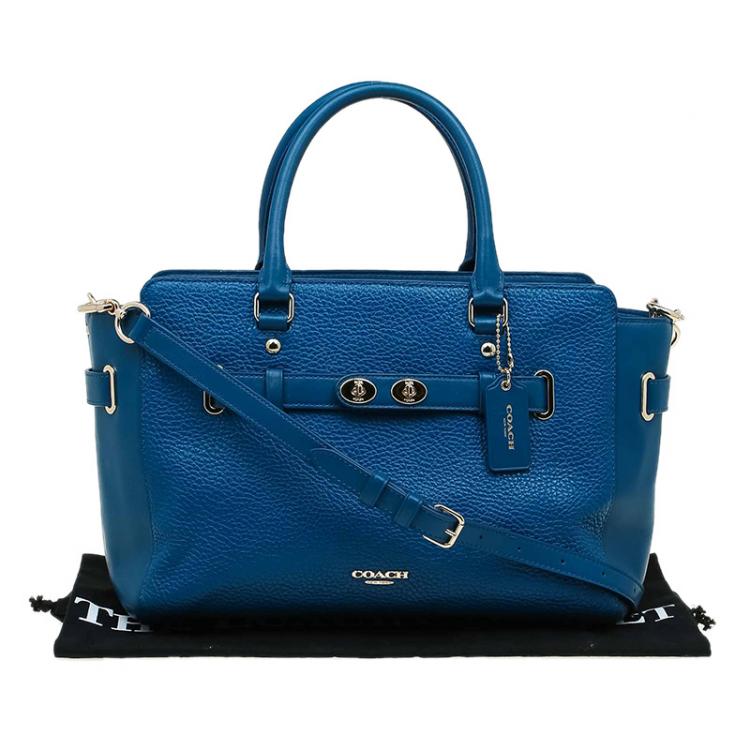 Pre Owned Coach Blue Leather Swagger Carryall Top Handle Bag