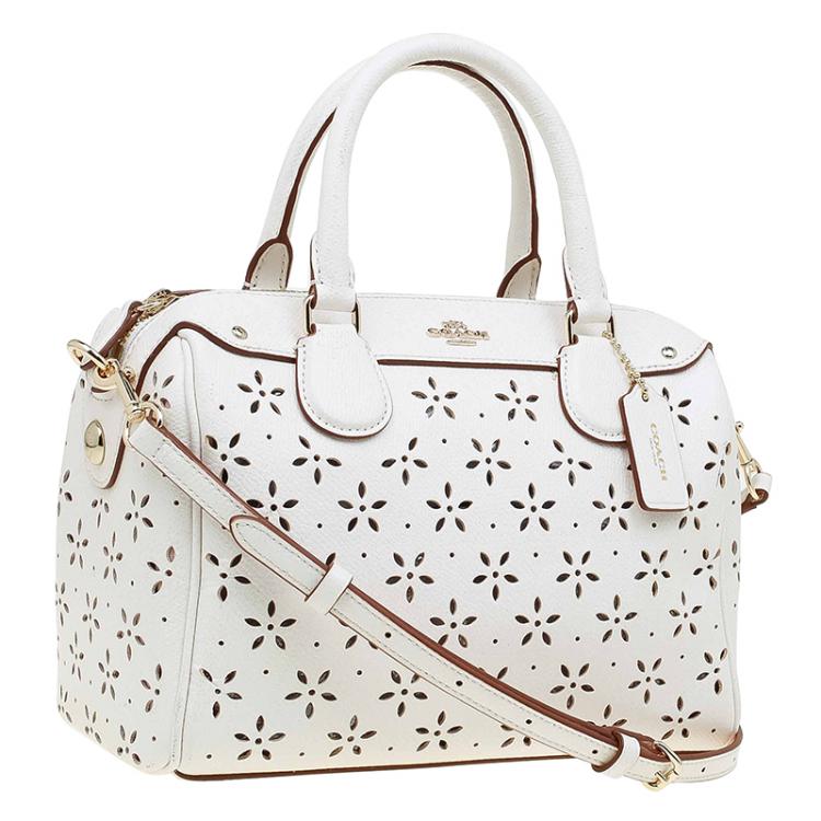 Pre Owned Coach White Leather Mini Laser Cut Bennett Satchel 