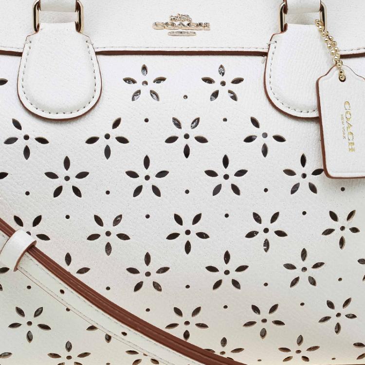Pre Owned Coach White Leather Mini Laser Cut Bennett Satchel 