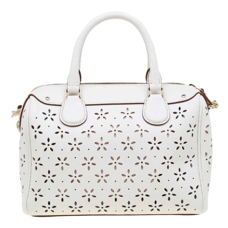 Pre Owned Coach White Leather Mini Laser Cut Bennett Satchel 