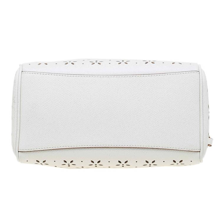 Pre Owned Coach White Leather Mini Laser Cut Bennett Satchel 